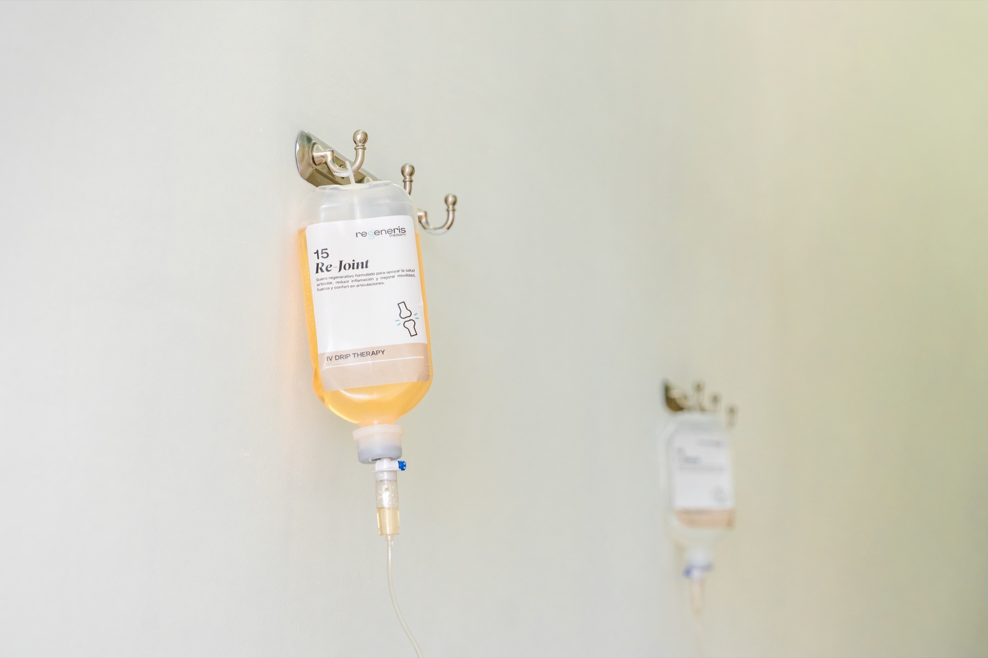 Clinical IV therapy bags prepared for regenerative treatment sessions